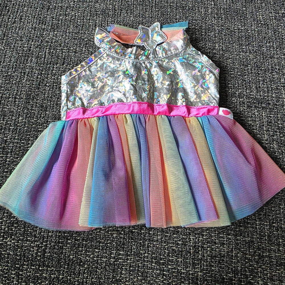 Build-A-Bear Workshop Rainbow Tutu Dress Silver Holographic Star Outfit